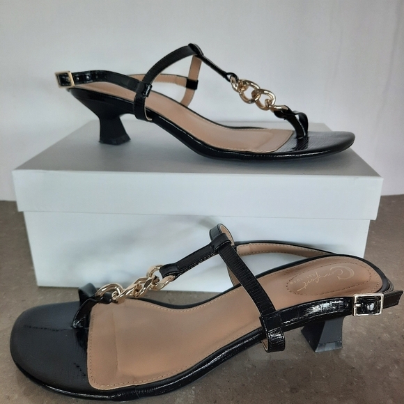 Cato C Comfort Slingback Sandals Black Gold Chain Accents Women's Size 10 - Picture 3 of 14